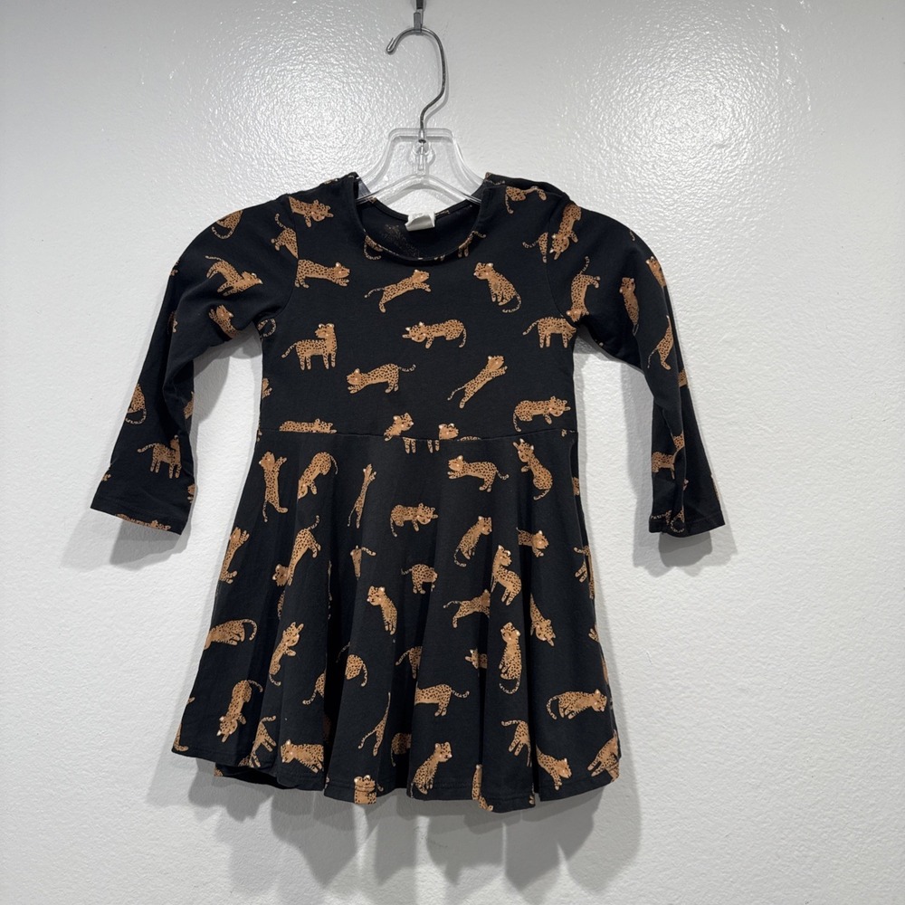 H&M Girls Dress Cotton Jersey Leopard Print Long Sleeve Size 3T Play Condition